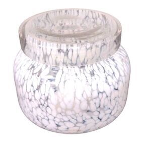 Anthropologie Glass White Crackled Lidded Jar Trinket Vanity Container